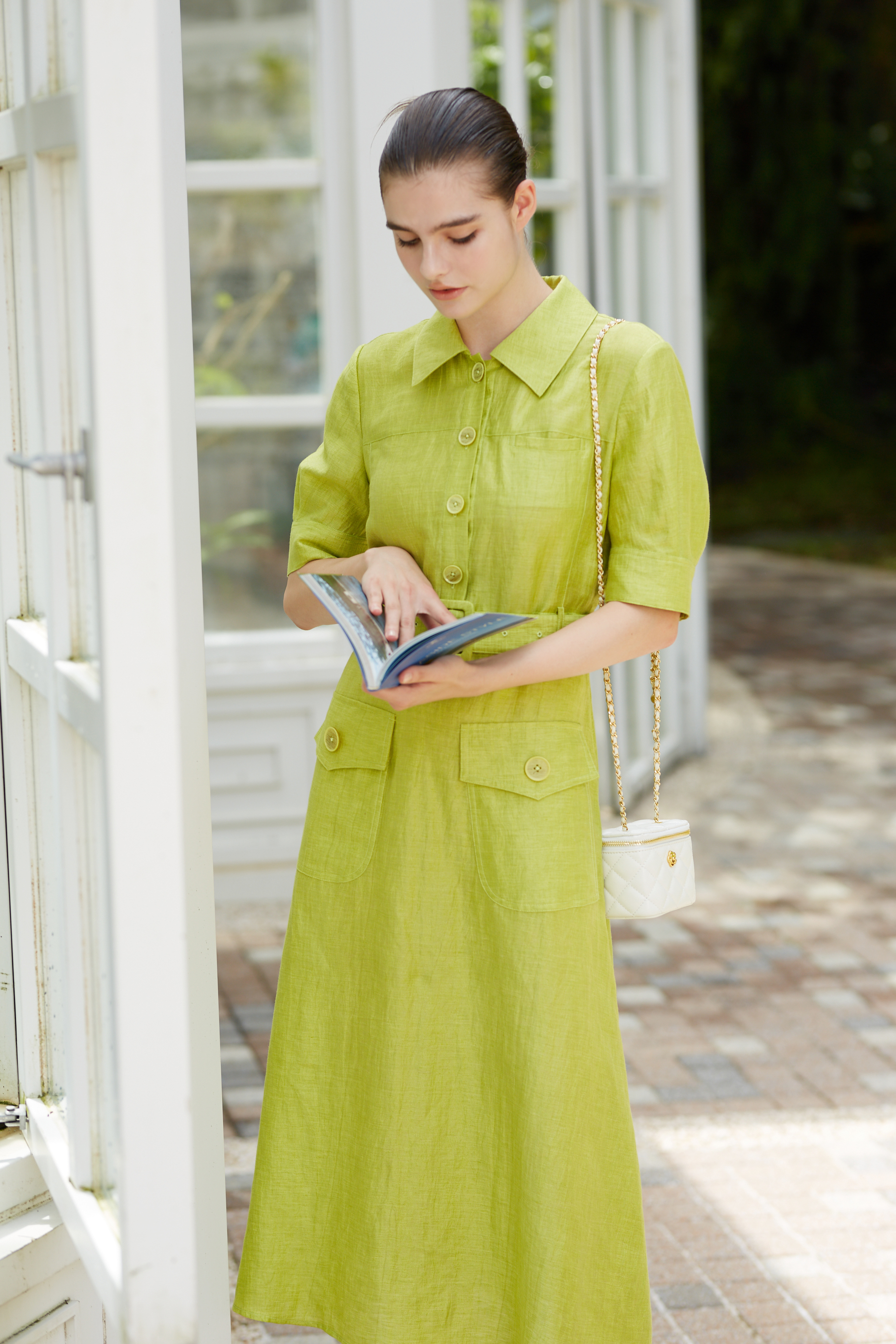 BD10027E1光之森林嫩芽綠狩猎襯衫式洋裝(附腰帶)