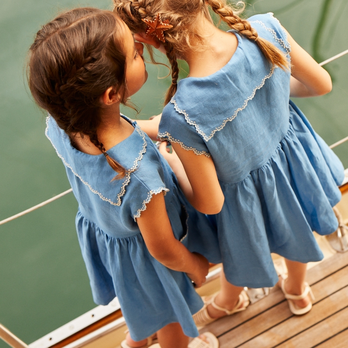 〖 Gingersnaps 〗藍色刺繡領襯衫洋裝