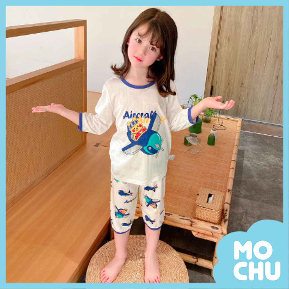 飛機熊竹纖維七分袖家居服