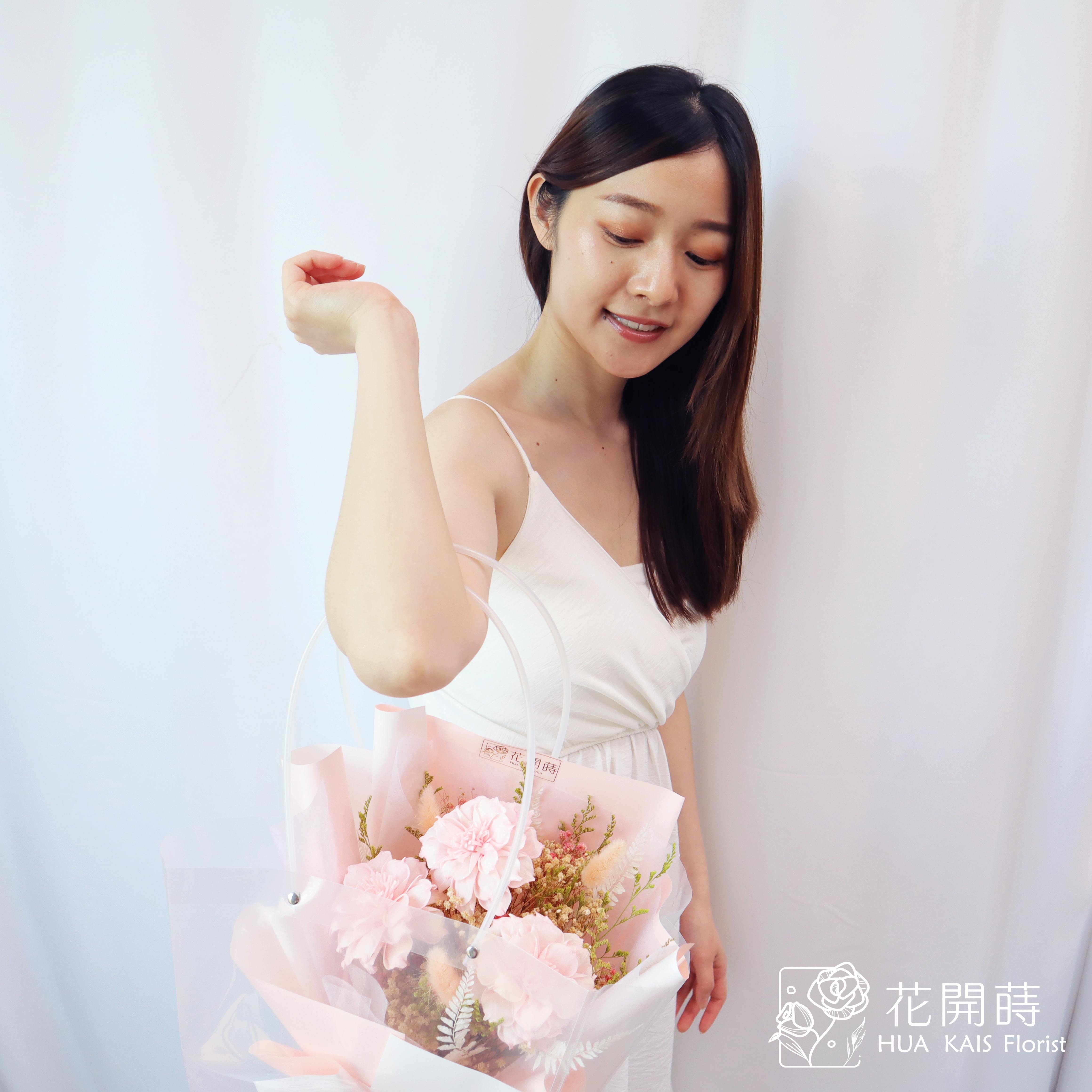 粉色系水仙乾燥花束|母親節花束|畢業花束|情人節花束|中型