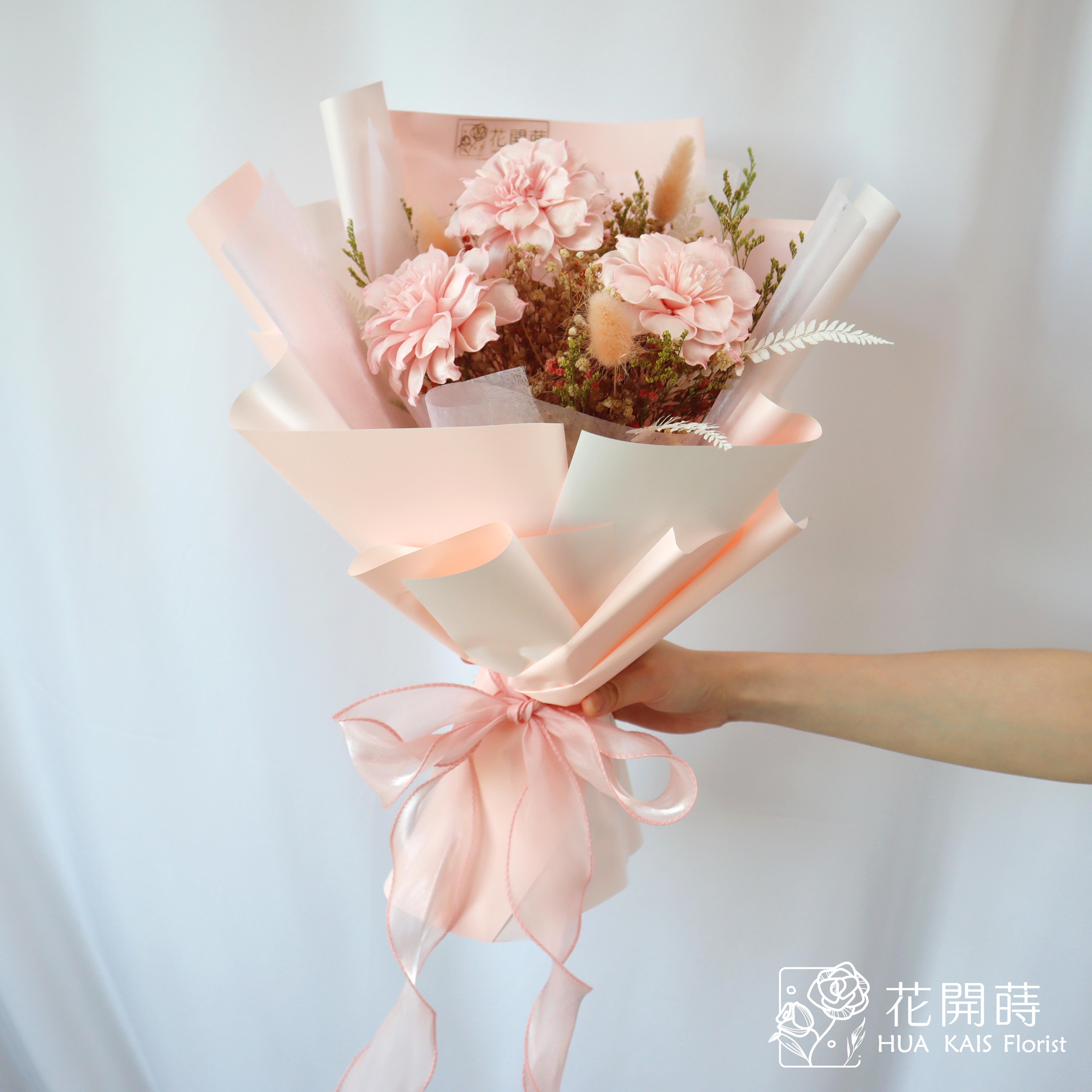 粉色系水仙乾燥花束|母親節花束|畢業花束|情人節花束|中型