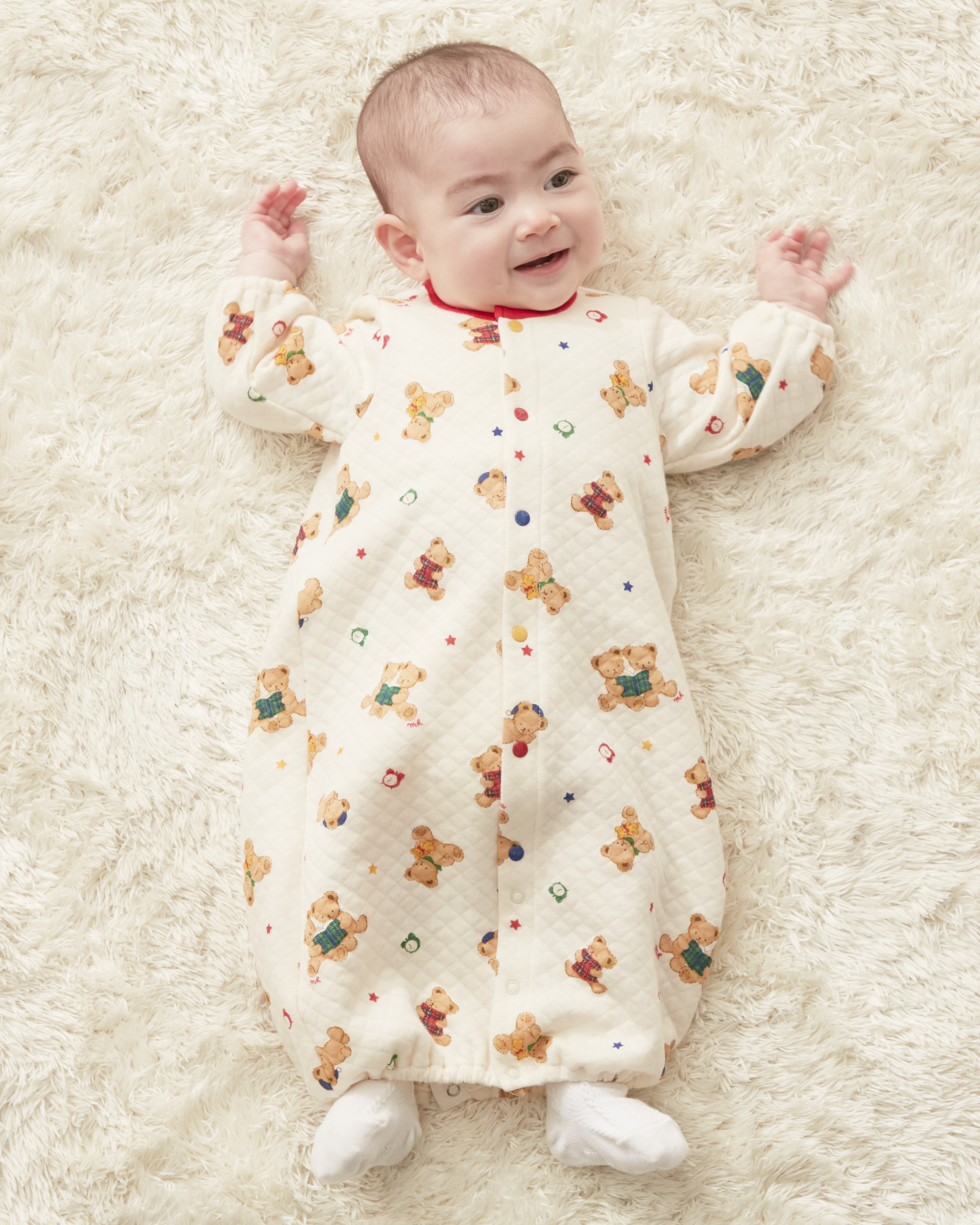 MIKI HOUSE BEAR滿版印花兩穿連身衣-象牙