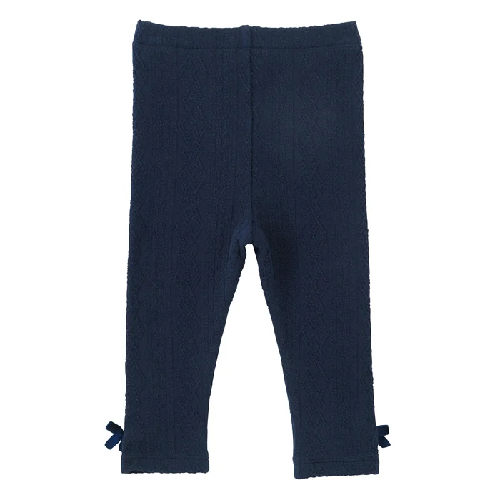 蝴蝶結編織花紋內搭褲-藏藍