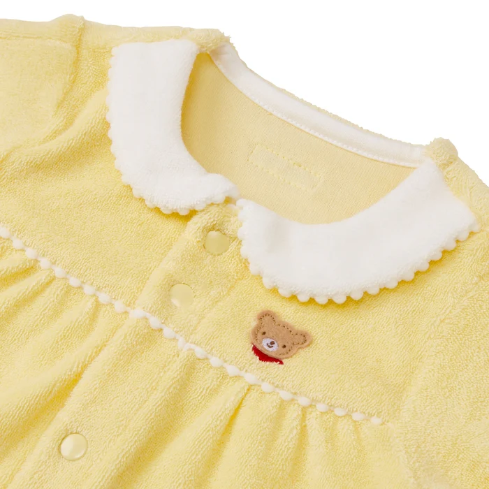 毛絨小領子長袖包腳連身衣-黃