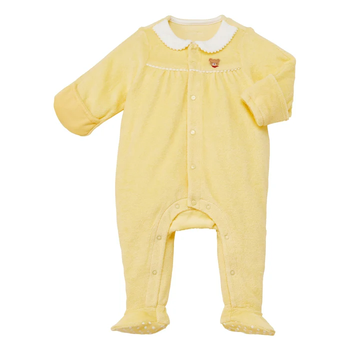 毛絨小領子長袖包腳連身衣-黃