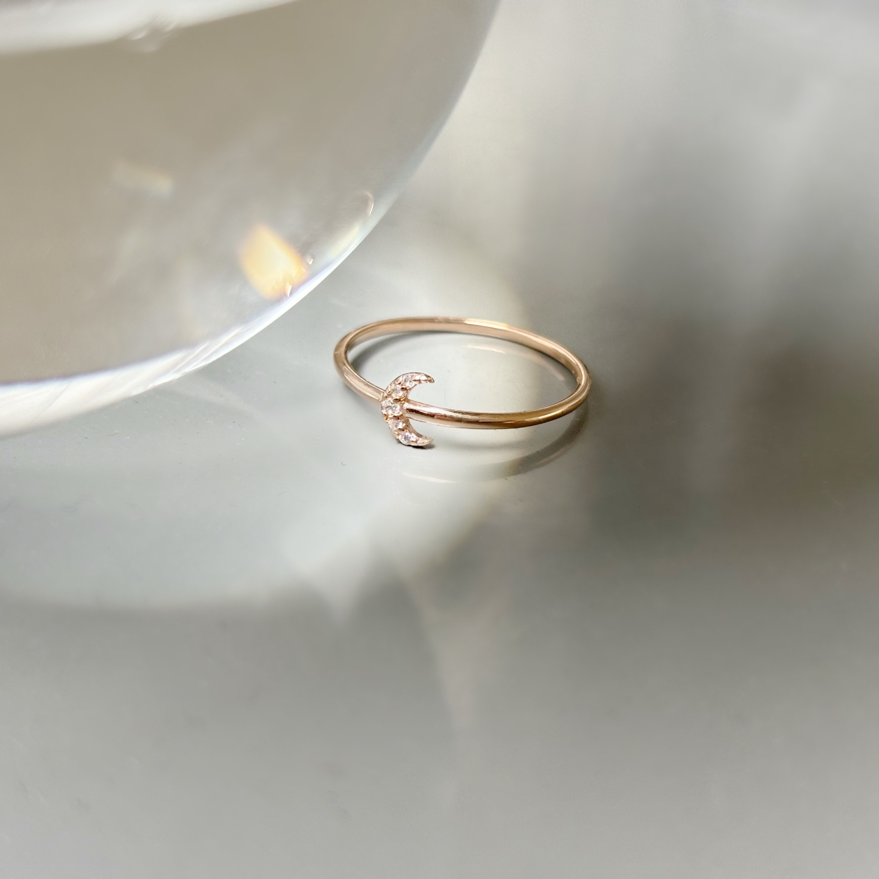 碎鋯月亮戒指-玫瑰金