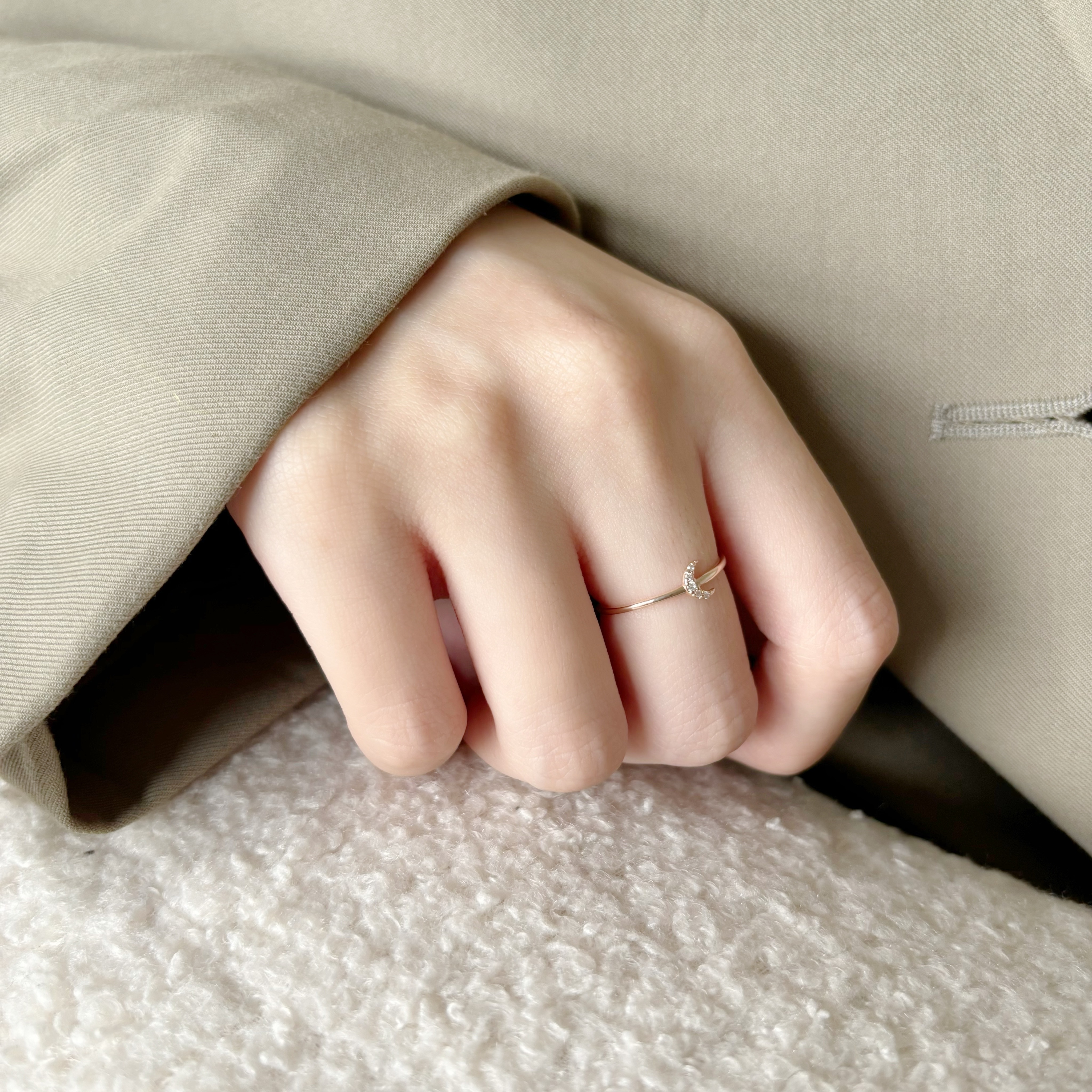 碎鋯月亮戒指-玫瑰金