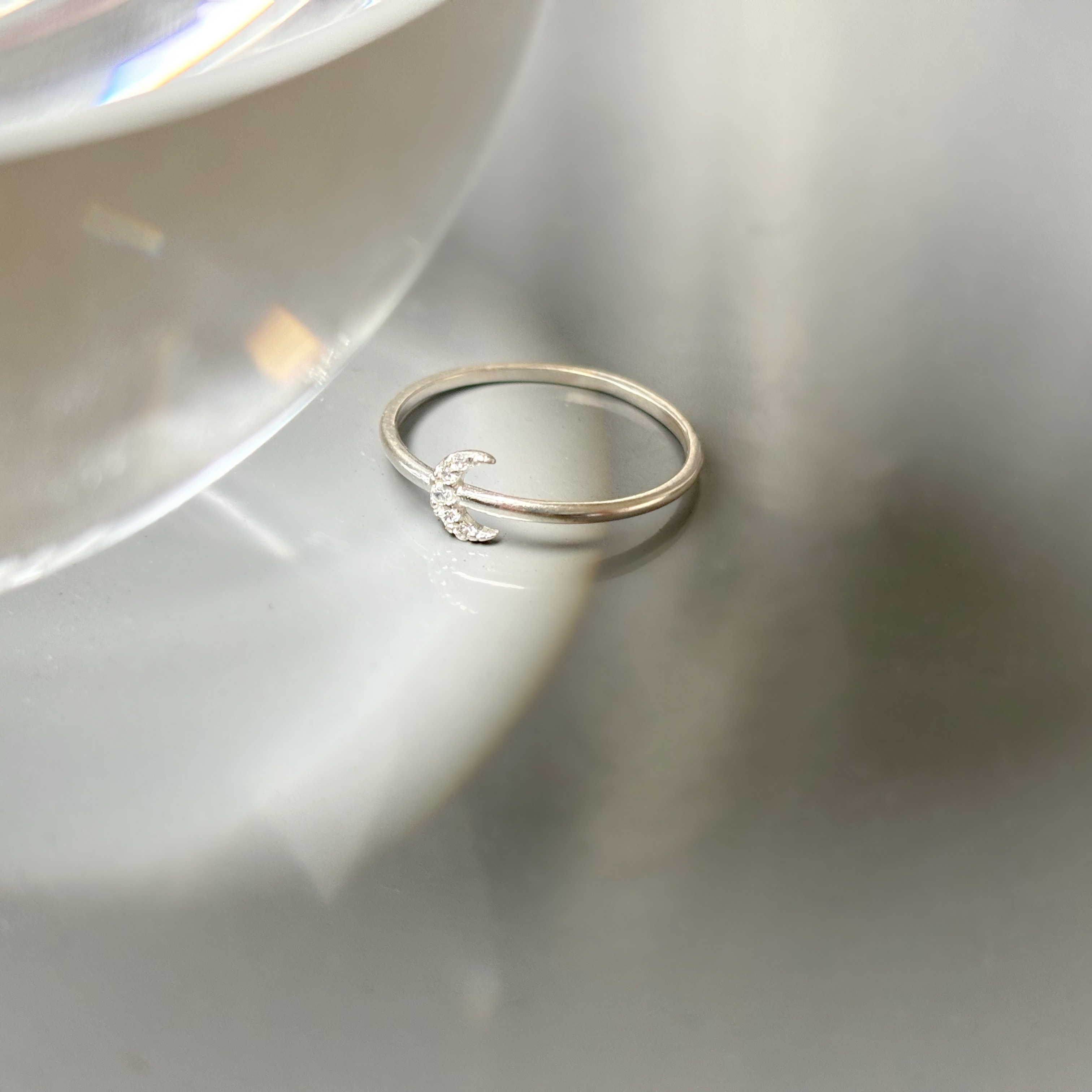 碎鋯月亮戒指-銀