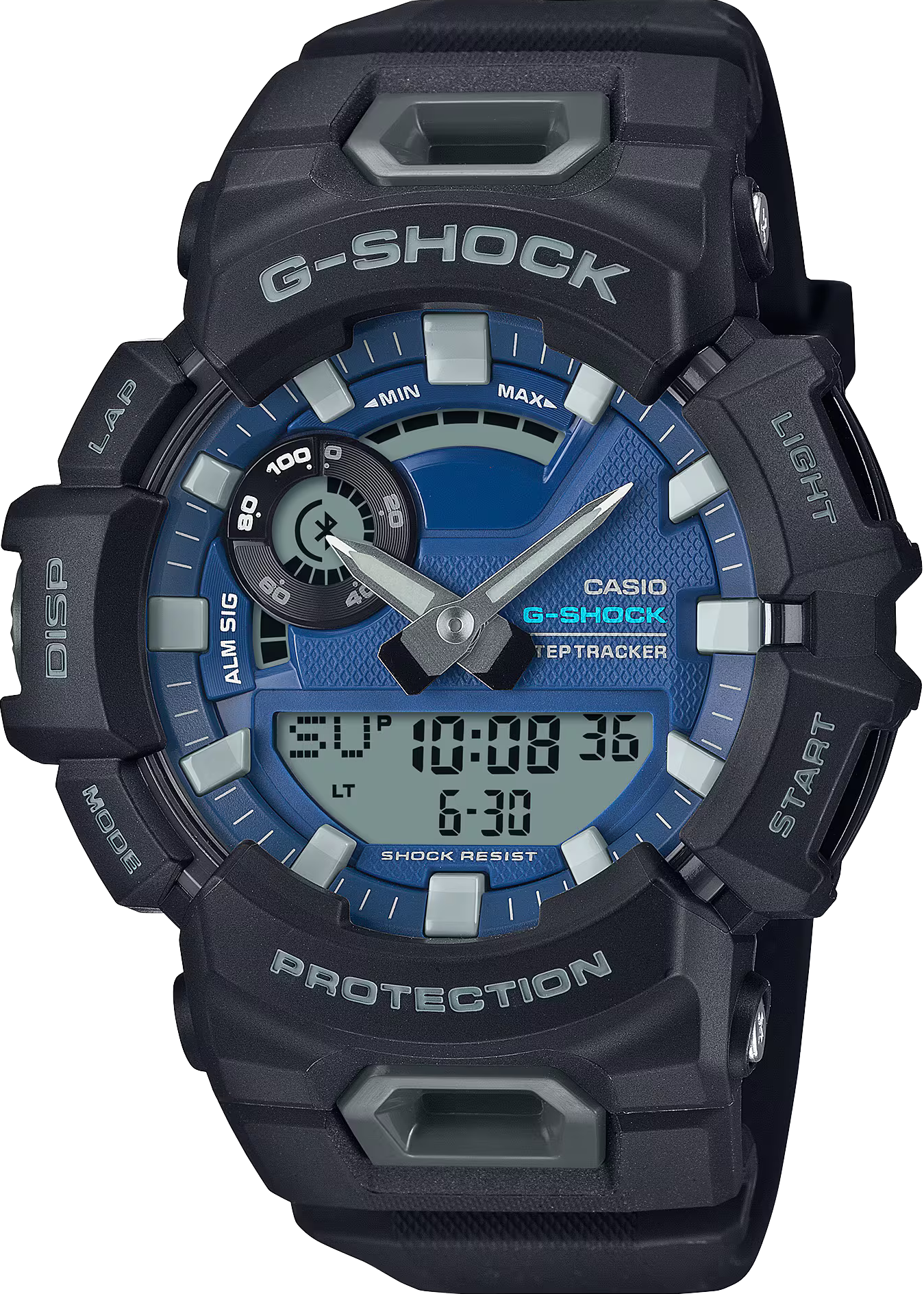 萬年鐘錶 - G-SHOCK   藍芽 記步  防震雙顯電子錶  GBA-900CB-1A 錶徑 : 48.9 MM
