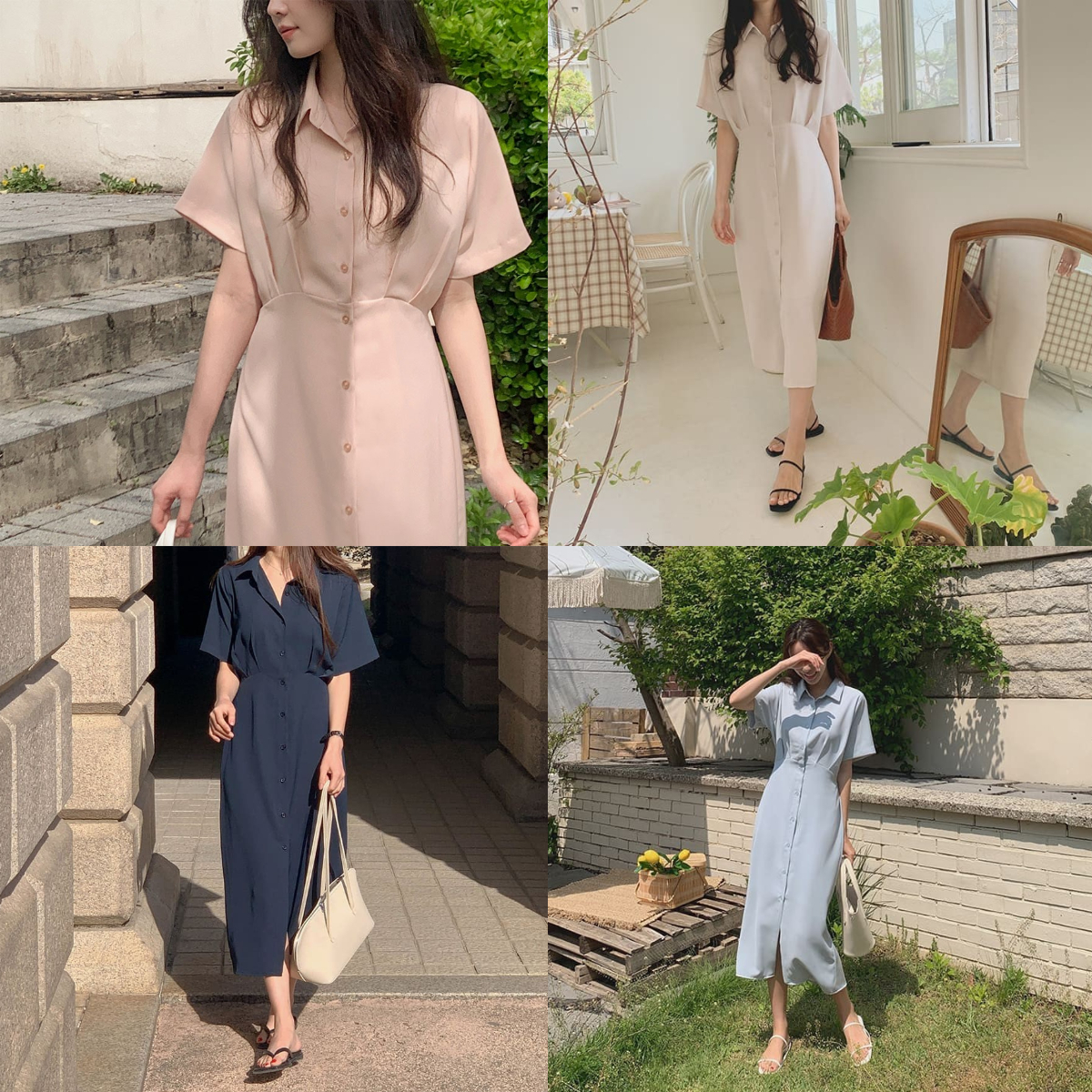 韓國Cherrykoko授權 簡約風壓褶排扣衫領長洋裝【MADE, CRKO】系列