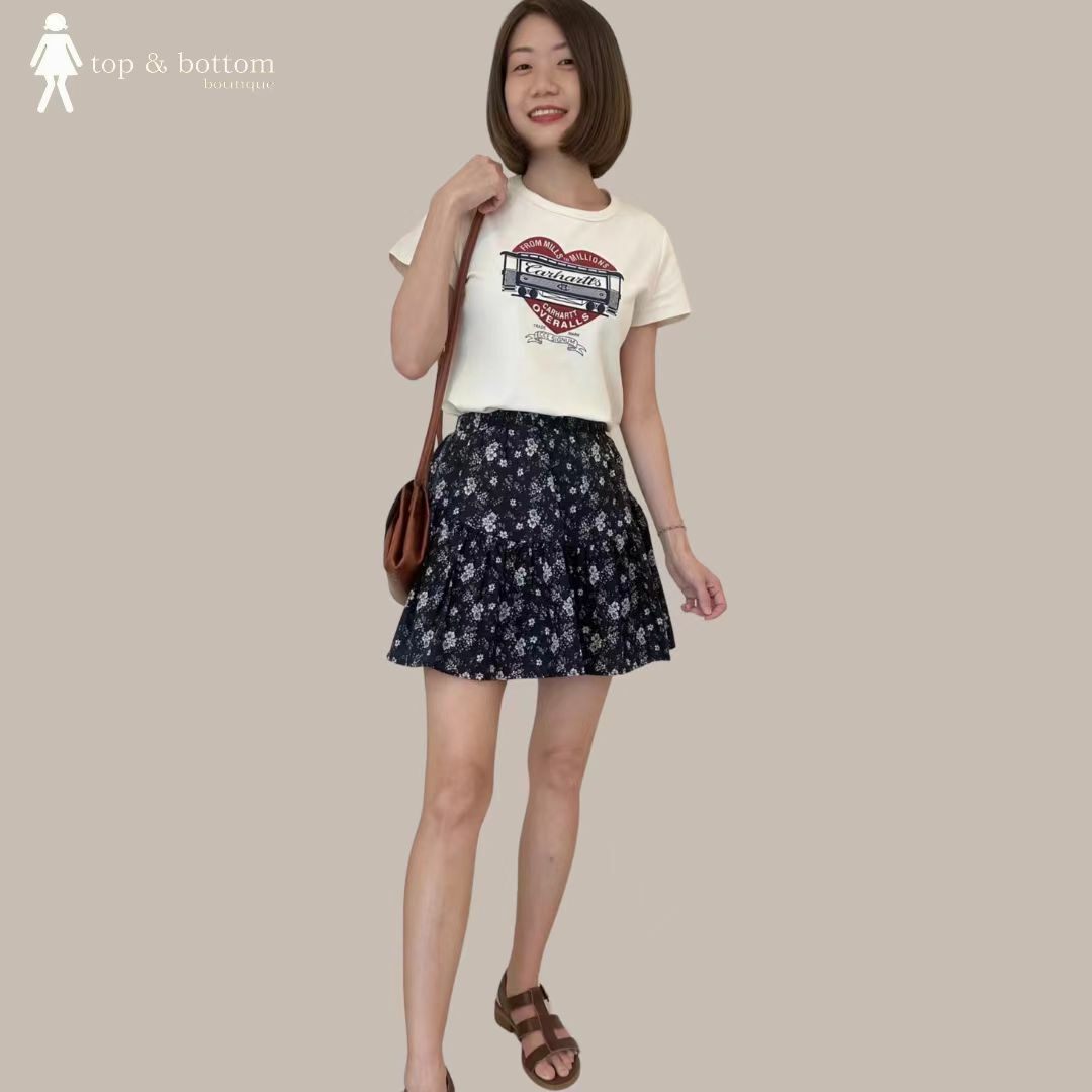 ELASTIC WAIST FLORAL SHORT SKIRT