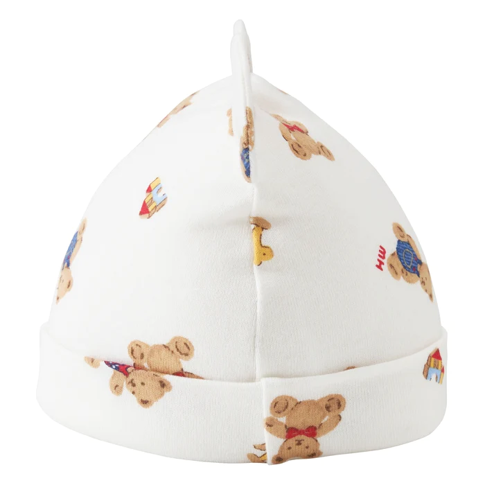 MIKI HOUSE BEAR純棉耳朵帽-白