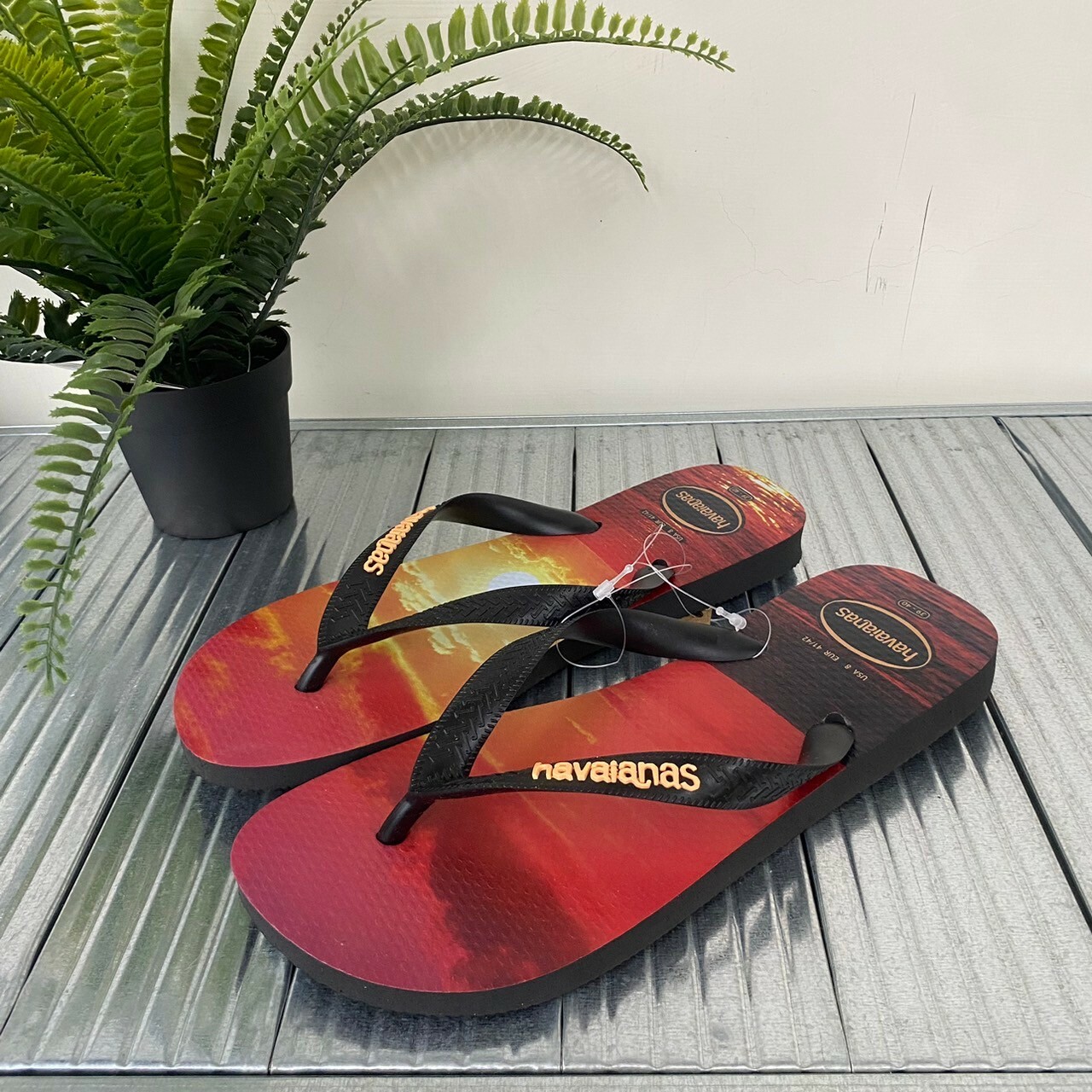 Havaianas 哈瓦仕 拖鞋 夾腳拖 男鞋 夕陽海邊 黑紅 4127920-6196M