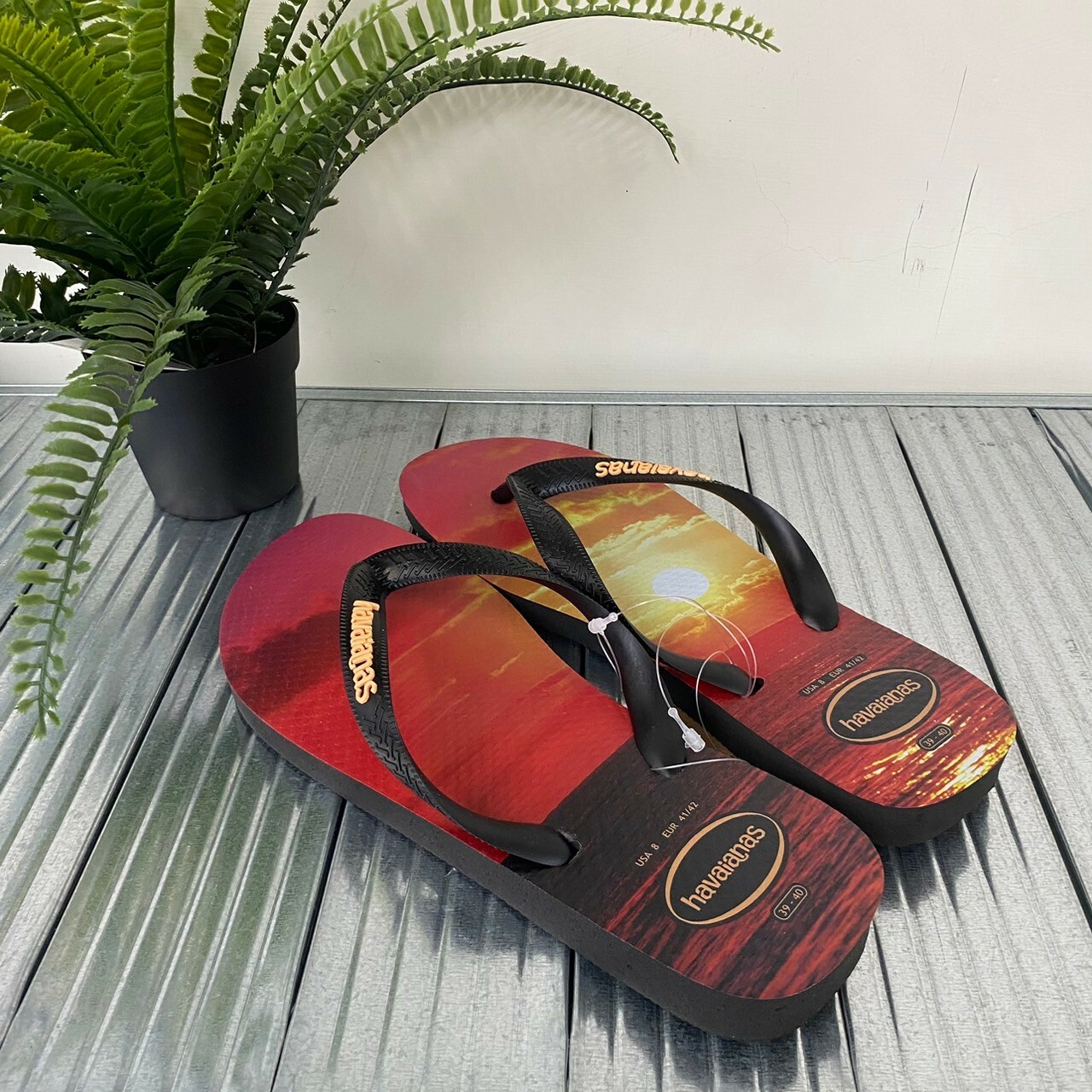Havaianas 哈瓦仕 拖鞋 夾腳拖 男鞋 夕陽海邊 黑紅 4127920-6196M