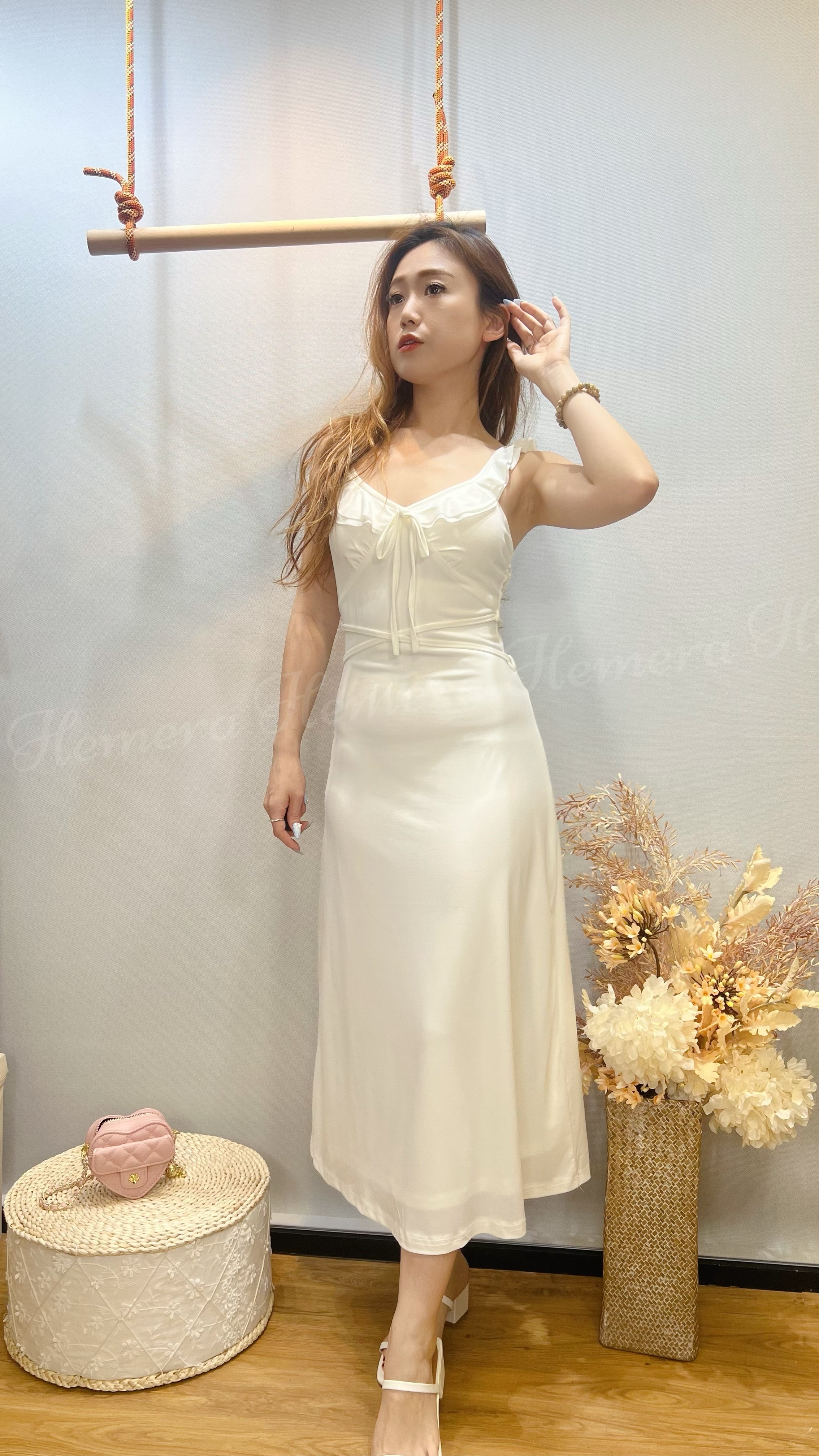 DR24W0430 渡假風RUFFLES綁帶顯瘦連身裙