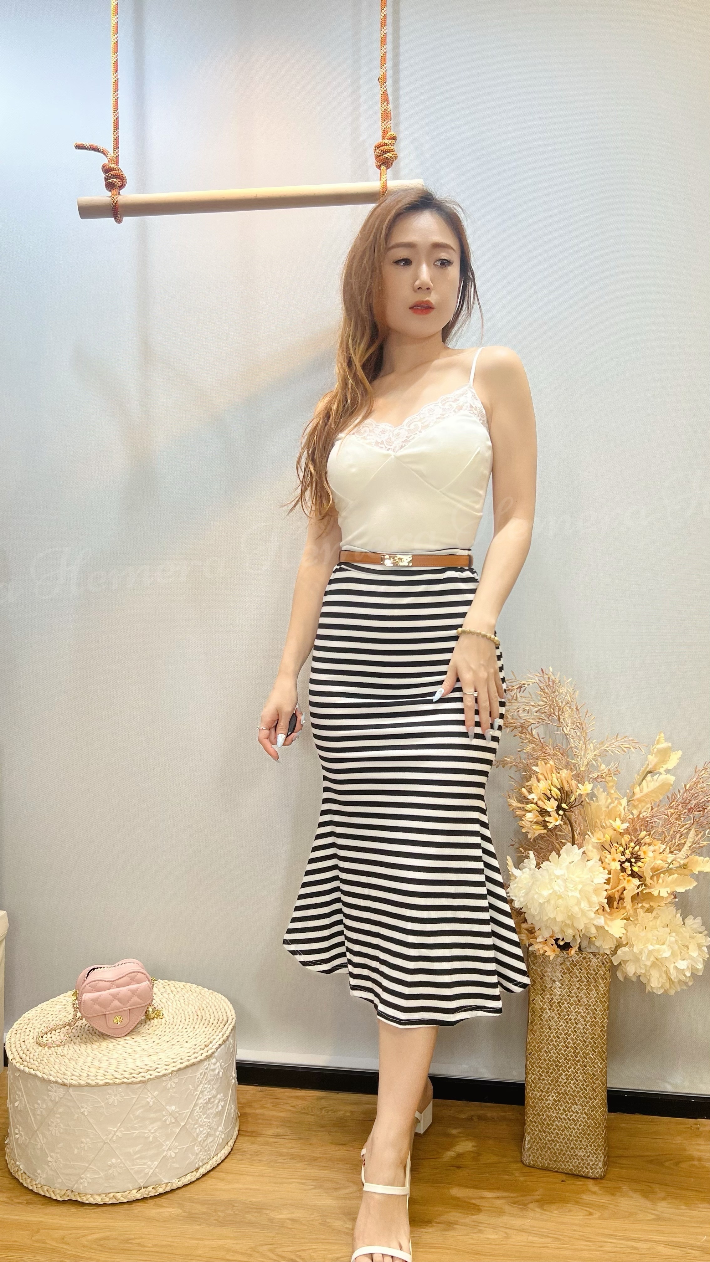 SK24W0434 渡假風魚尾後開叉半身中長裙