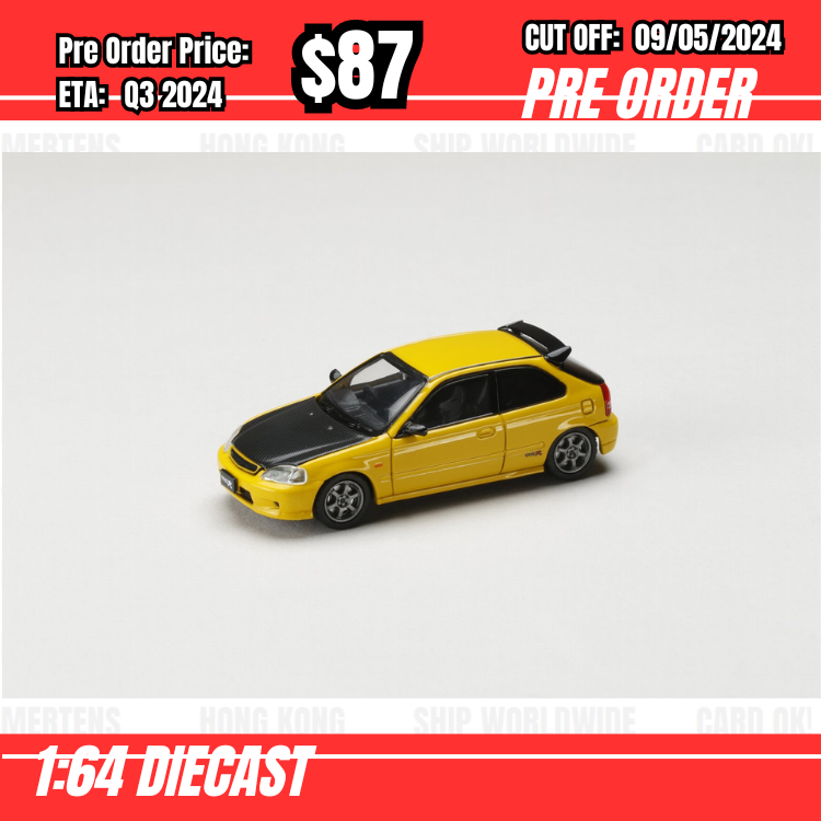 RS-$87   * JDM64  * 1:64 Honda CIVIC TYPE R (EK9) JDM STYLE Yellow [OD23/04]