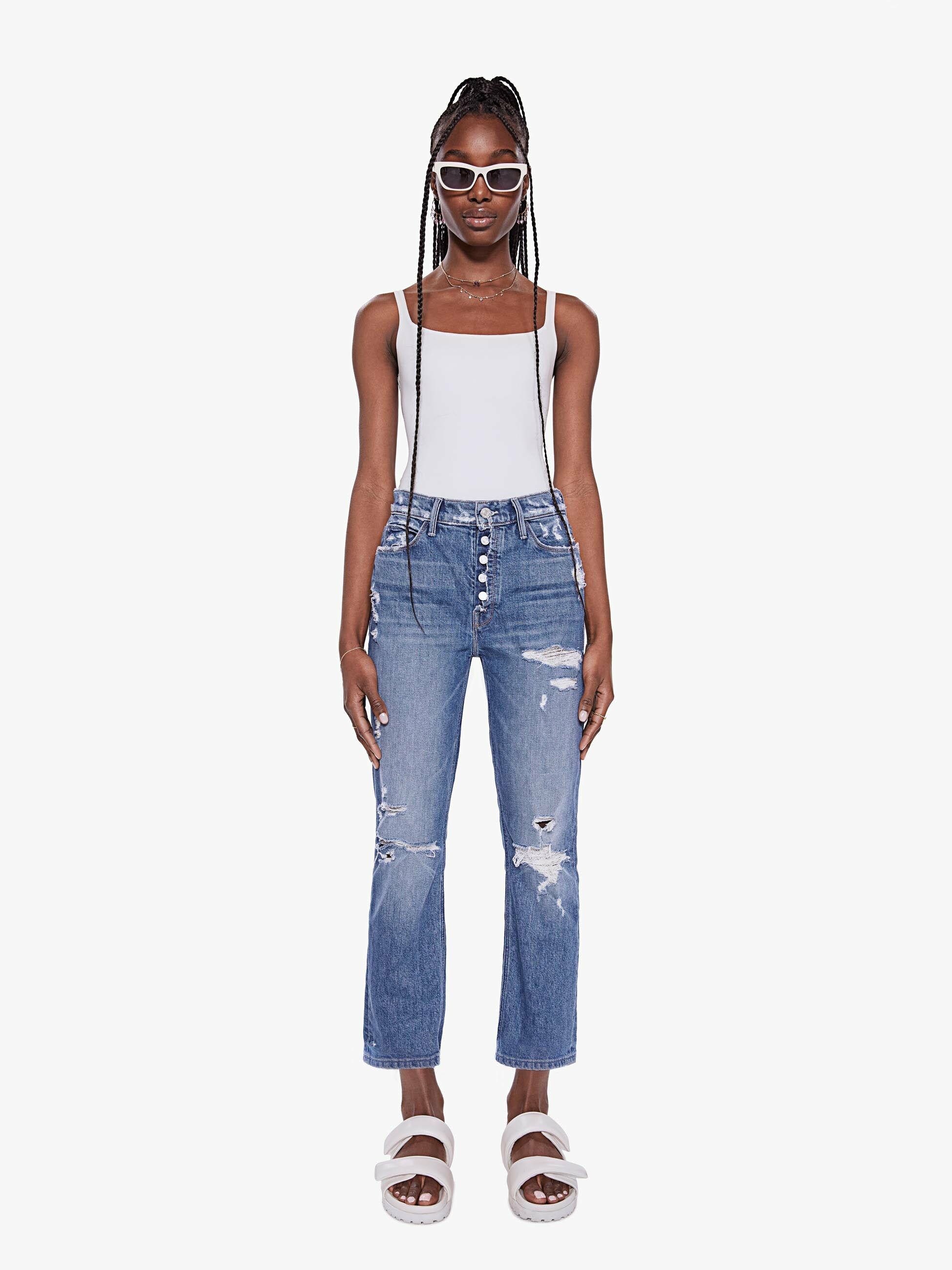 Midrise Fly Cut Dazzler Ankle - WKN 排釦水洗刷破牛仔褲