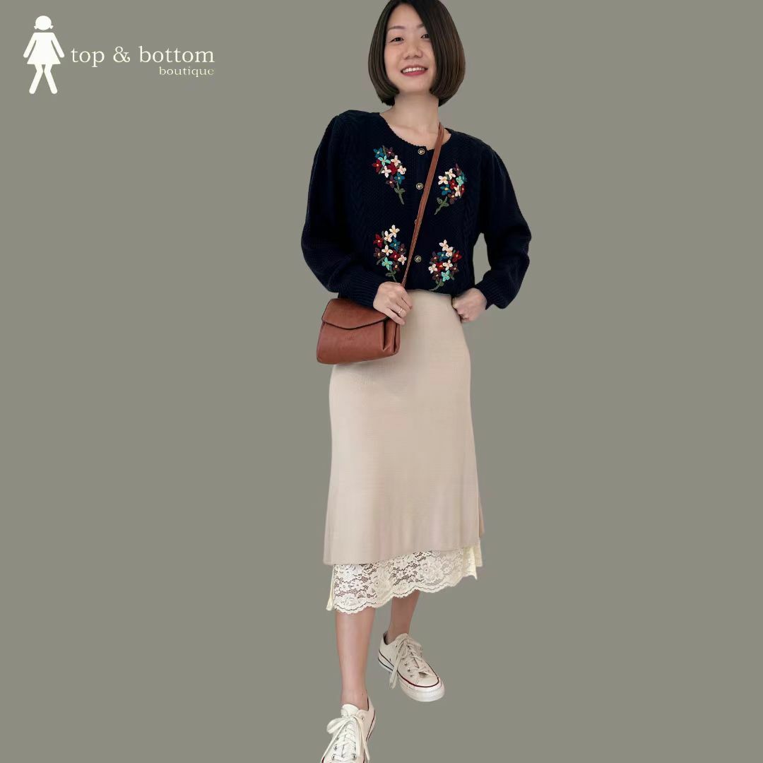 LACE & KNIT MIDI SKIRT