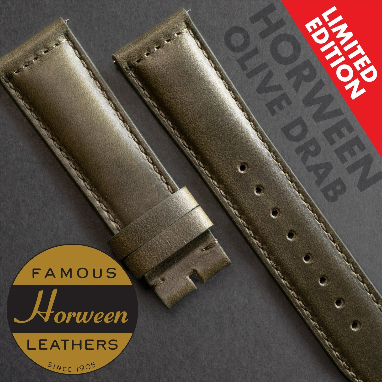 OLIVE DRAB HORWEEN LEATHER STRAP - HOS01.1