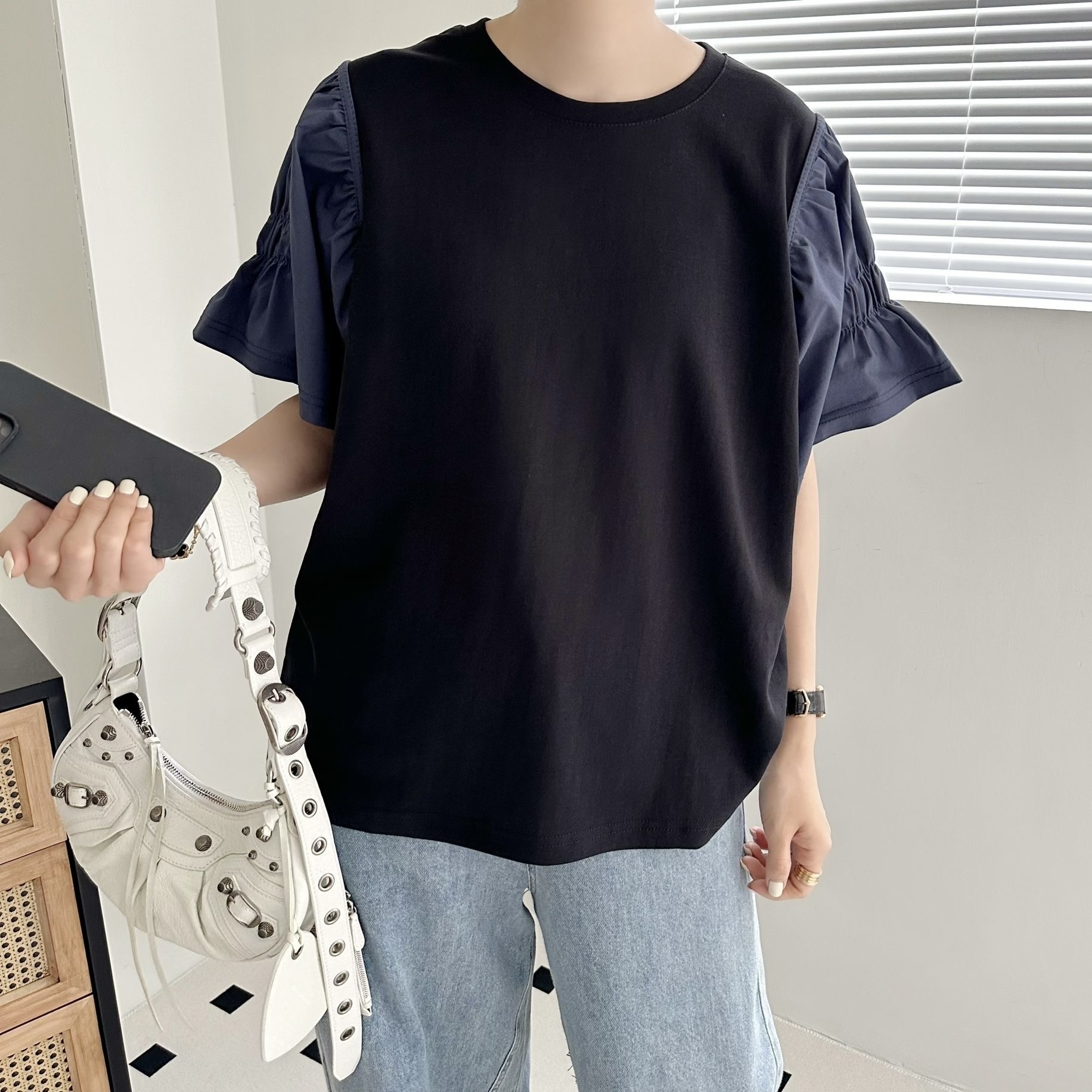 【BONNIE】淨色橡筋袖TEE