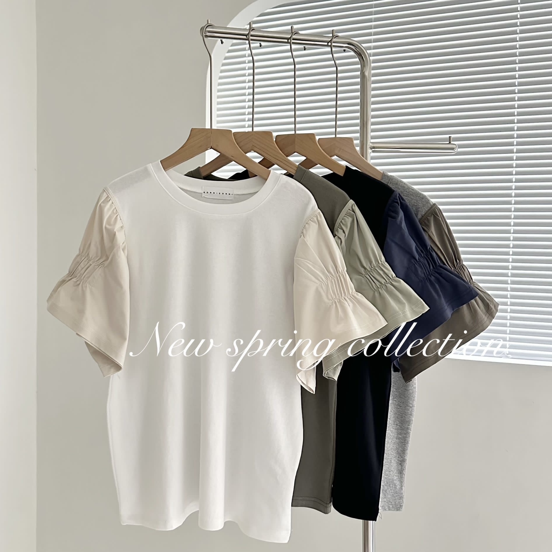 【BONNIE】淨色橡筋袖TEE