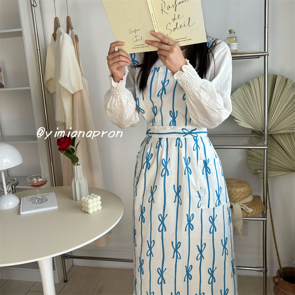 《4071》韓風蝴蝶絲帶造型綁帶圍裙