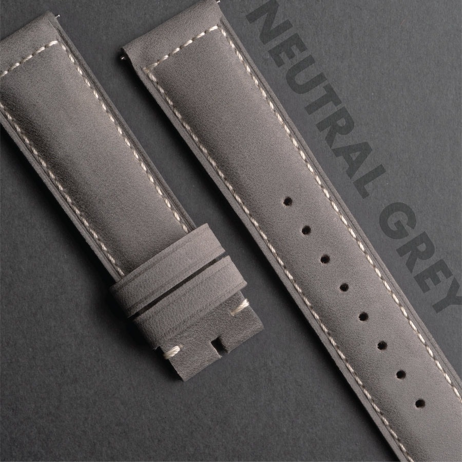 MATT NEUTRAL GREY CRAZY HORSE LEATHER STRAP - CS01.5