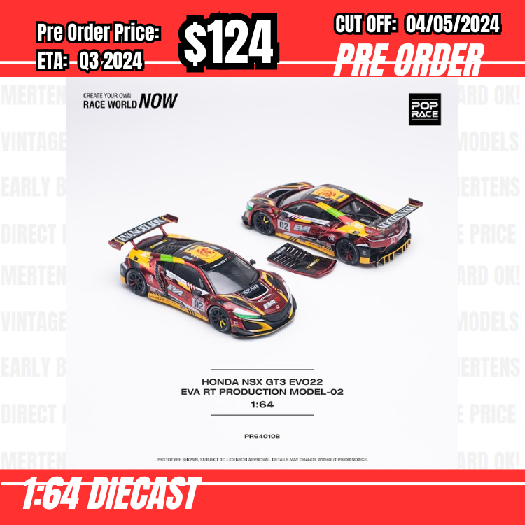 RS-$124  * Pop Race  * 1:64 HONDA NSX GT3 EVO22 EVA RT PRODUCTION MODEL-02 [OD23/04]