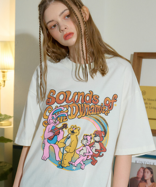 韓國🇰🇷連線 CPGN STUDIO 兔兔熊熊唱歌短T 短袖 美式 奶油色 桃粉色 碳灰色(任買兩件711免運)/預購