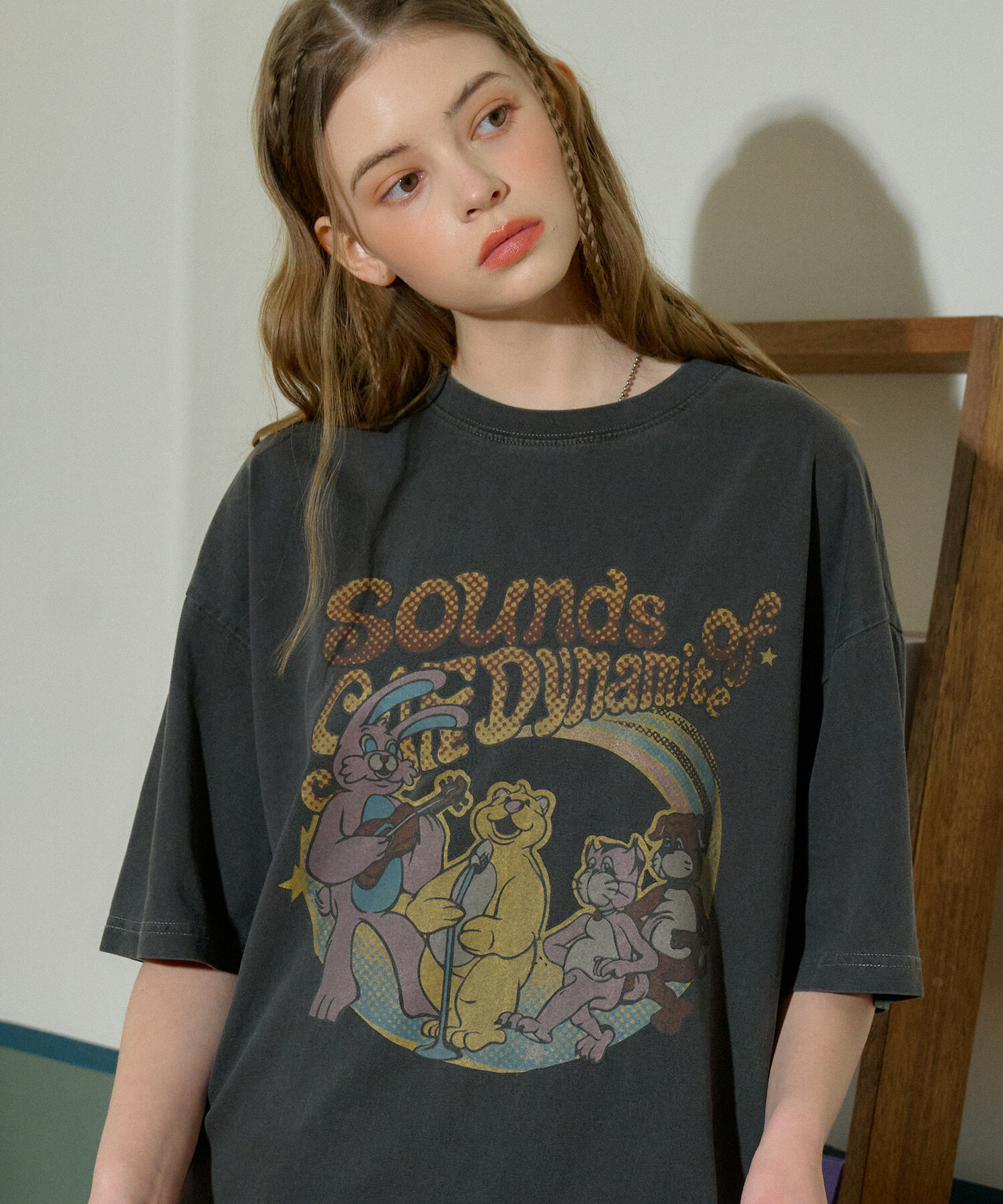 韓國🇰🇷連線 CPGN STUDIO 兔兔熊熊唱歌短T 短袖 美式 奶油色 桃粉色 碳灰色(任買兩件711免運)/預購