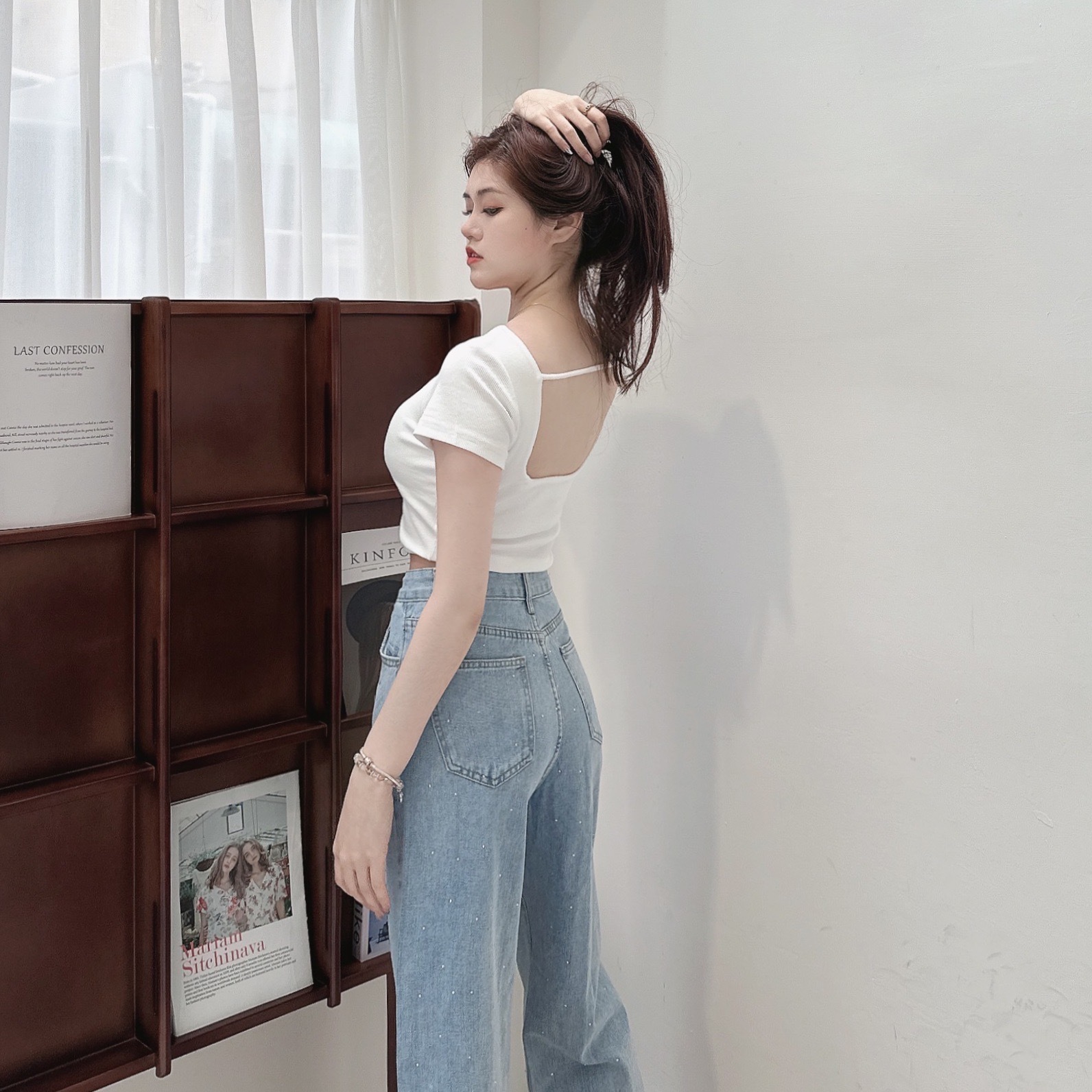 韓國坑紋方領美背BRA TOP/四色