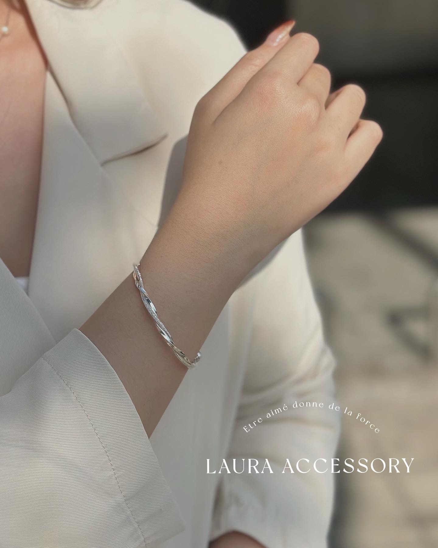 溫柔．繞線閃砂純銀調節手環