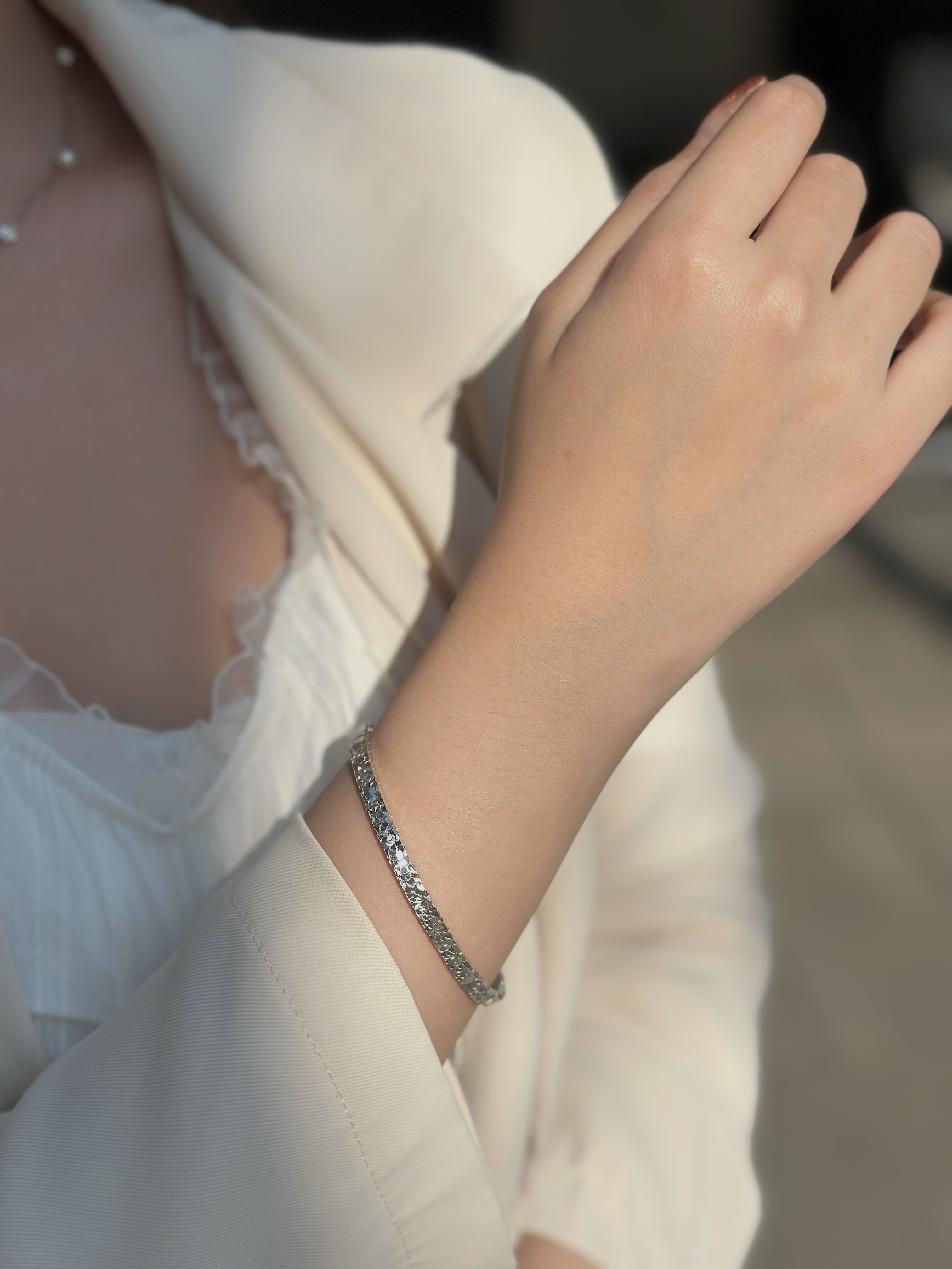 H176碎冰純銀開口手環