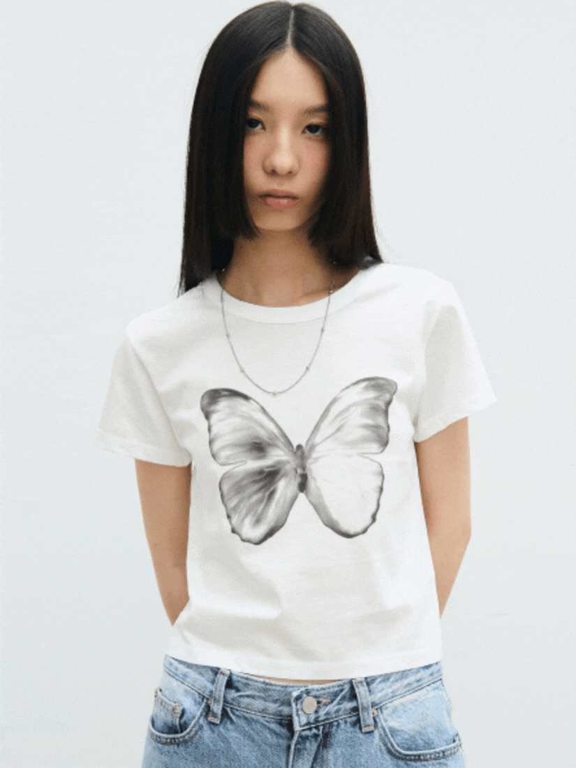 NICK NICOLE] BUTTERFLY SOFT COLORING CROP TOP (4 CO