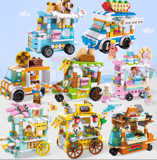 清货 乐乐兄弟小颗粒积木城乐高 街边小吃系列