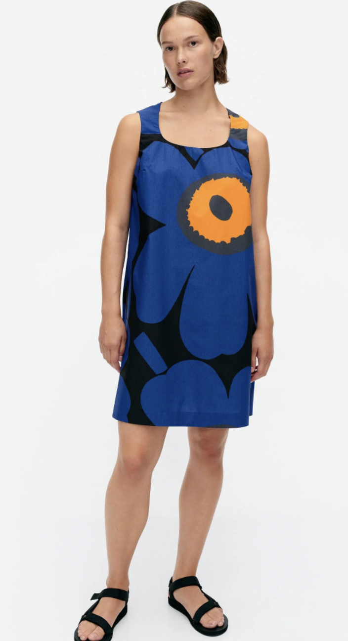 代購現貨｜ 60th Marimekko Black x Blue x orange unikko背心裙 | KESTIT UNIKKO DRESS