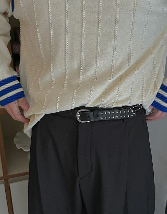 點綴鉚釘義大利天然皮革腰帶