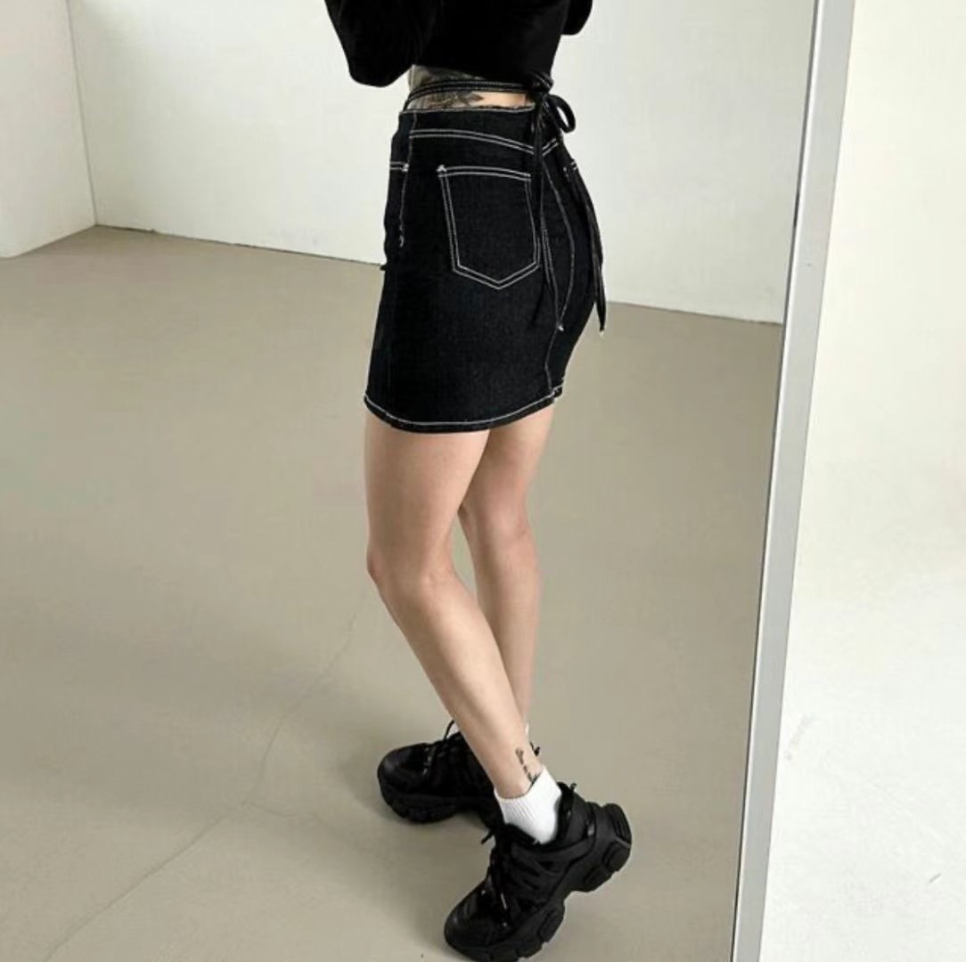 5017綁腰高腰牛仔短裙
