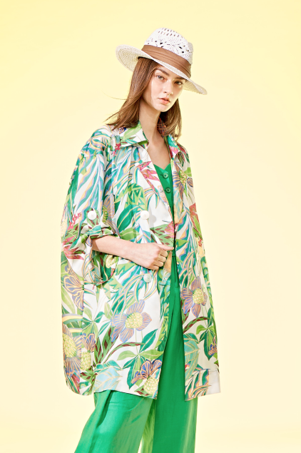 BD10028D1光之森林花草印花襯衫外套(附布腰帶)