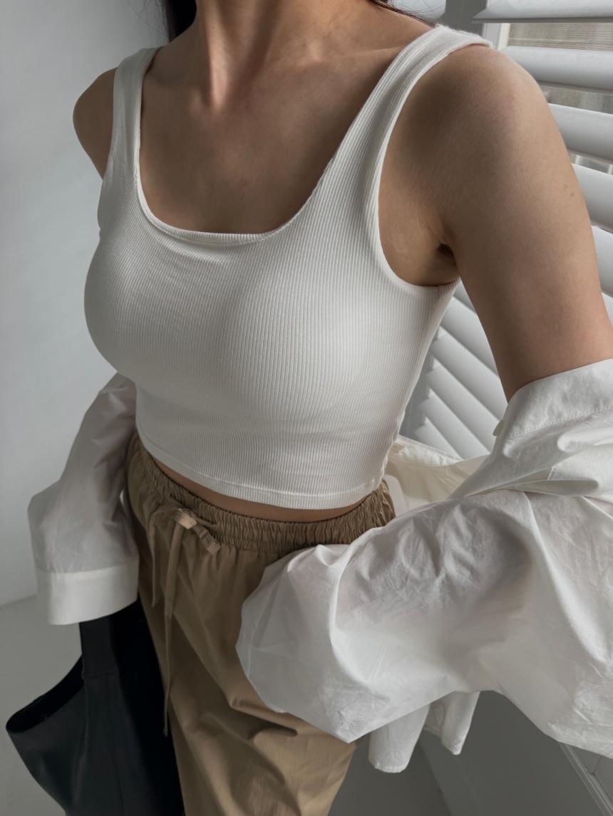 正韓-胸墊方領螺紋背心*3色