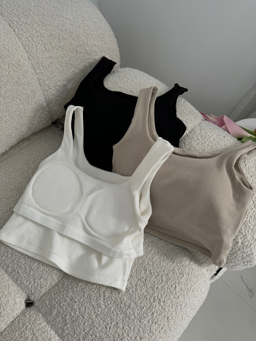 正韓-胸墊方領螺紋背心*3色