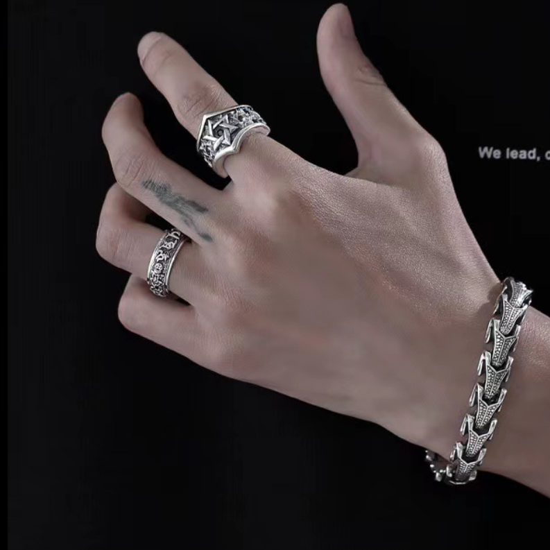 【ACCY049】六芒星鑲嵌開口設計戒指