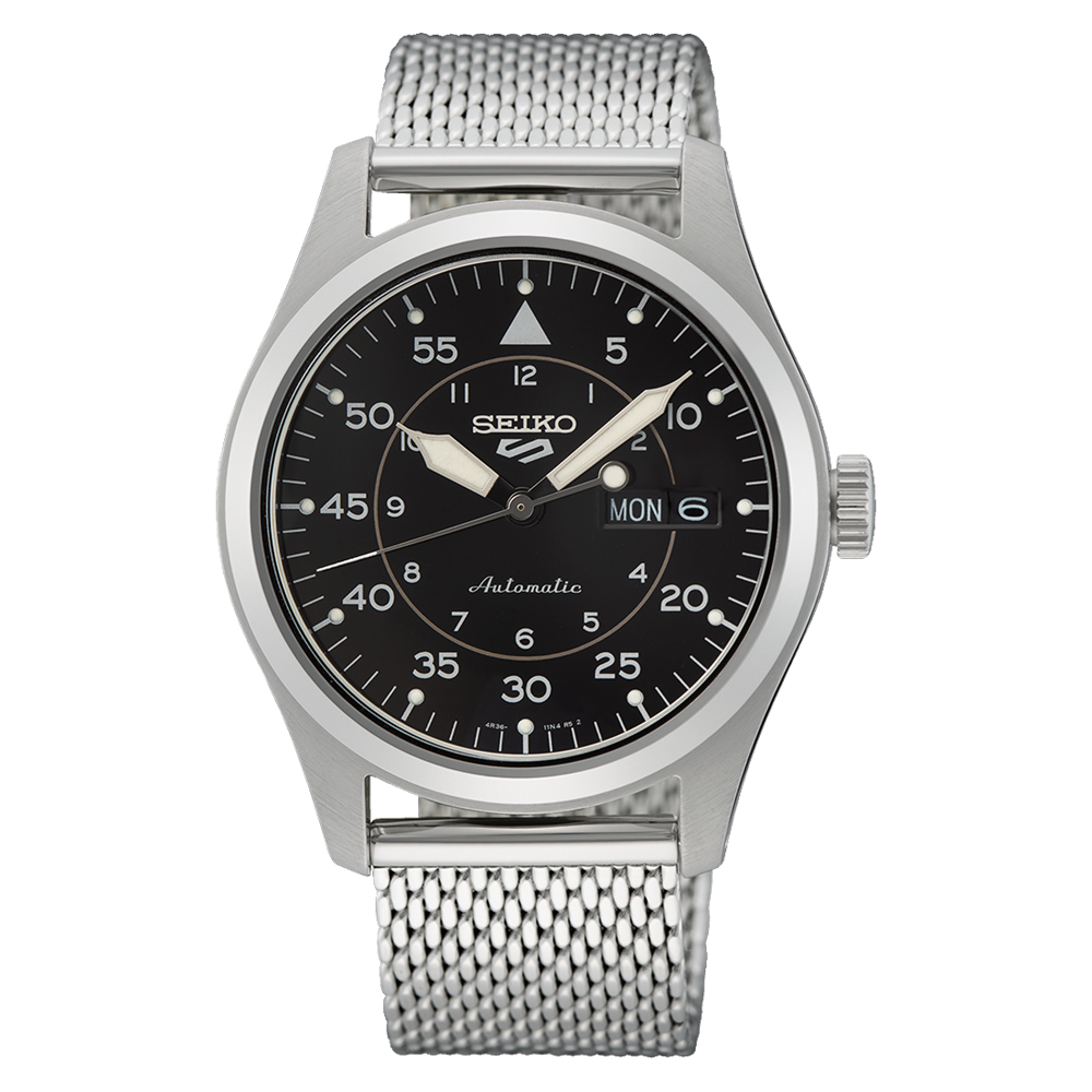 Seiko 精工 5 Sports SRPH23K1 Military Flieger Black Dial Milanese Automatic Watch 不銹鋼網黑色錶盤自動 SRPH23K1 100M 男士手錶