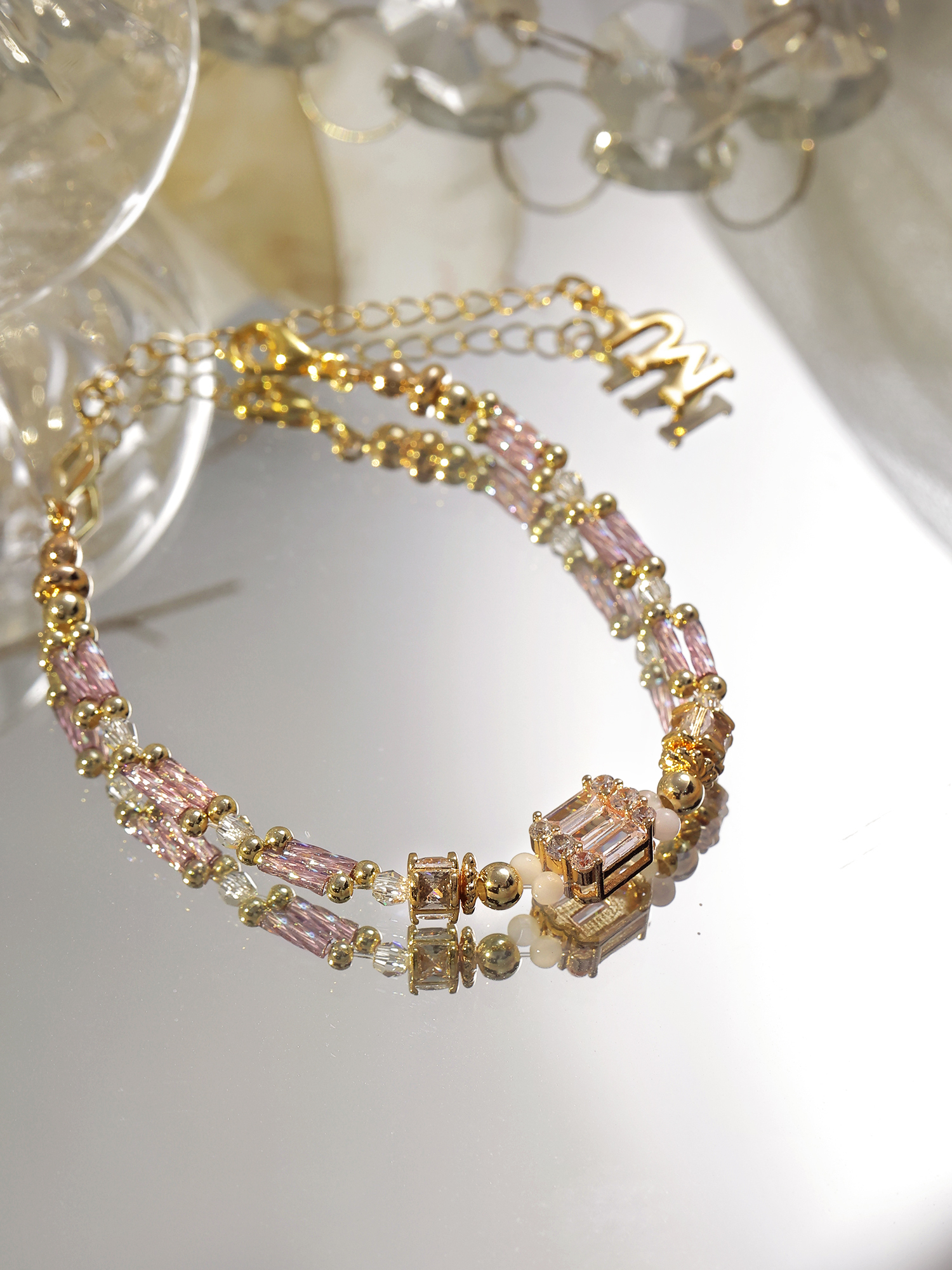 克萊恩之約。MUCHAT手作14KGP幾何鋯石水晶手鍊