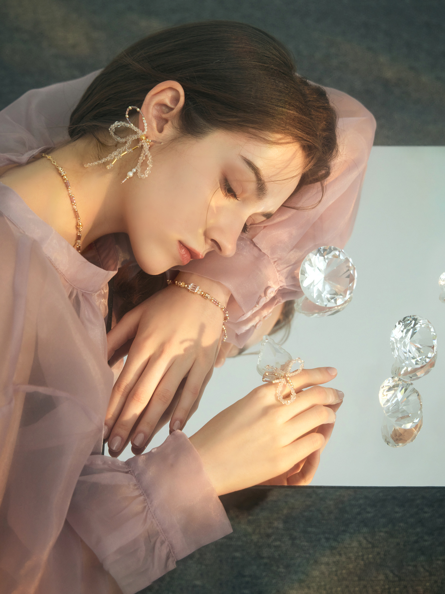 克萊恩之約。MUCHAT手作14KGP幾何鋯石水晶手鍊