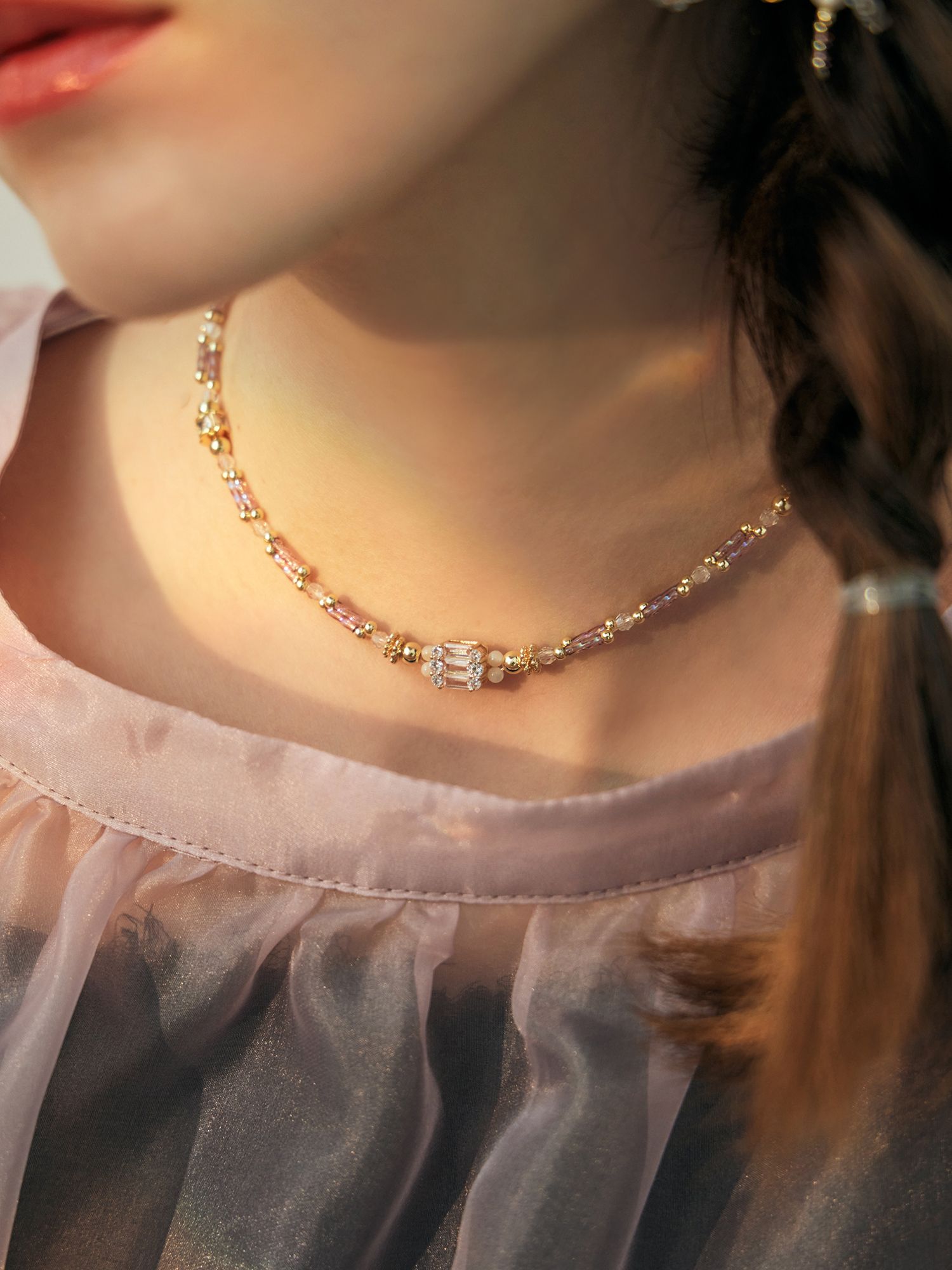 克萊恩之約。MUCHAT手作14KGP幾何鋯石水晶項鍊