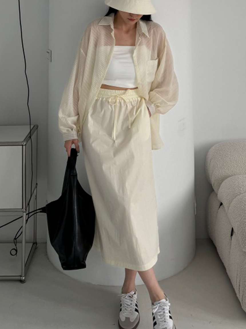 休閒尼龍後開衩長裙*4色