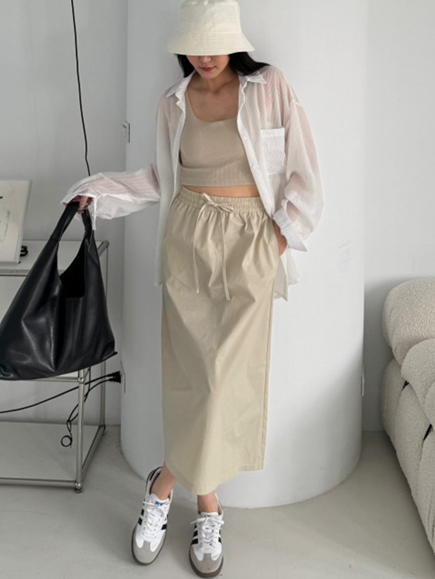 休閒尼龍後開衩長裙*4色