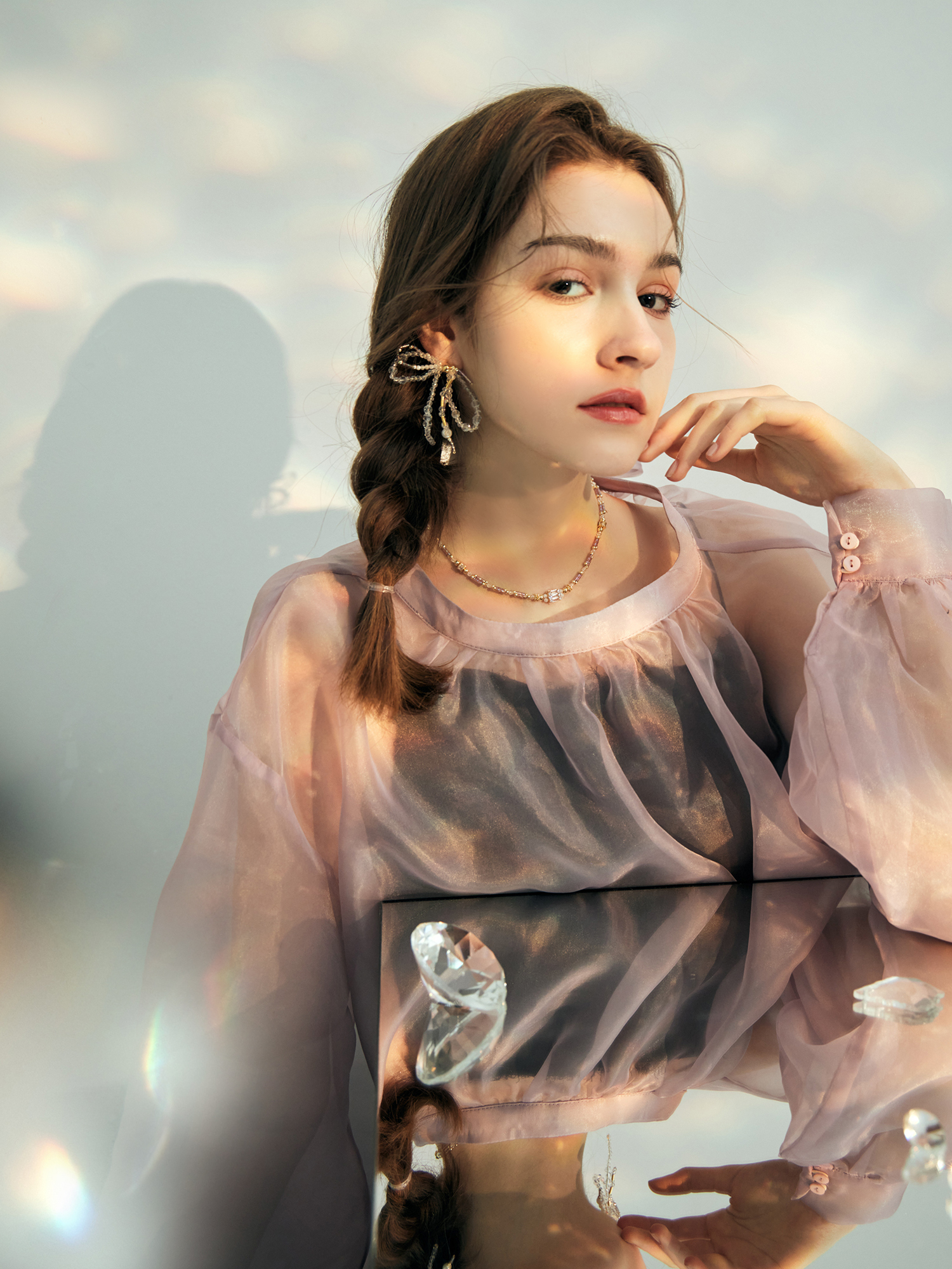 克萊恩之約。MUCHAT手作14KGP水晶貝殼珠蝶結耳環